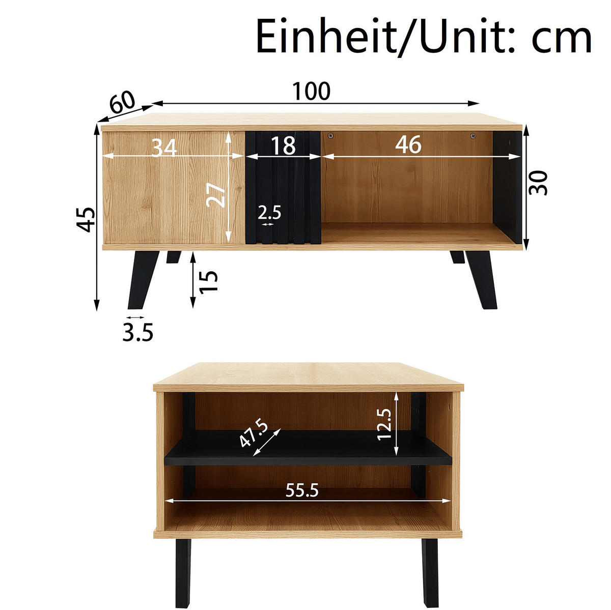 COUCHTISCH 100/60/45 cm Natur aus Glas und Spanplatte mit Stauraum - Naturfarben, Holzwerkstoff (100/60/45cm) - OKMYHOME