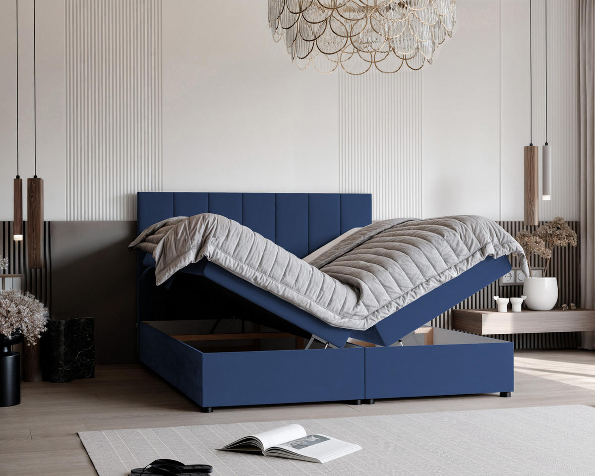 BOXBETT ZELTO 200/200 cm, mit Matratze und Topper, Marineblau - Dunkelblau, Holzwerkstoff/Textil (200/200cm) - Idohome