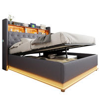 POLSTERBETT 160x200 cm LED USB Stauraum grau - Grau, Textil (160/200cm) - LEBENLANG