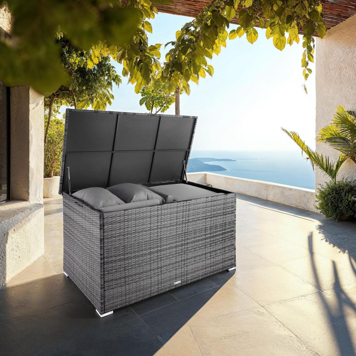 AUFLAGENBOX Oslo,145 x 82,5 x 79,5 cm,grau - Grau, Kunststoff (82.5/79.5/145cm) - tectake