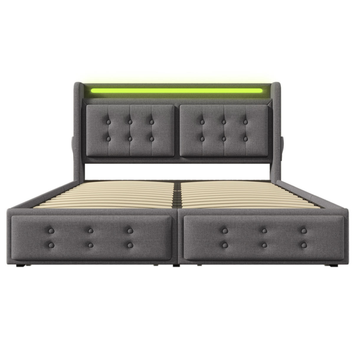 POLSTERBETT 140/200 cm Grau mit LED-Kopfteil und USB-Ladefunktion mit 4 Schubladen Mit Matratze - Grau, Textil (140/200cm) - OKWISH