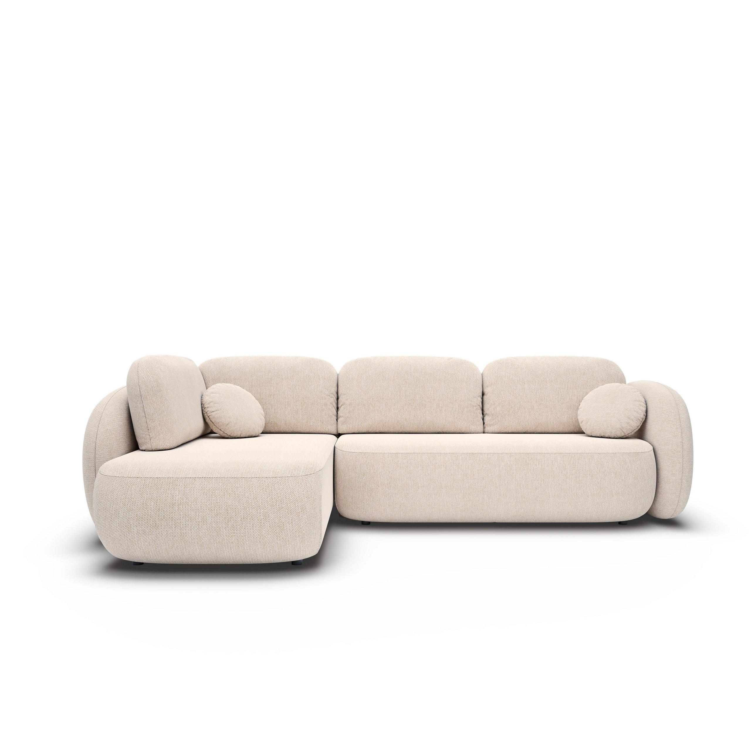ECKSOFA AMICO II L-S Beige Geflochtener Stoff mit Schlaffunktion - Beige, Holz (289/190cm) - MASSENO