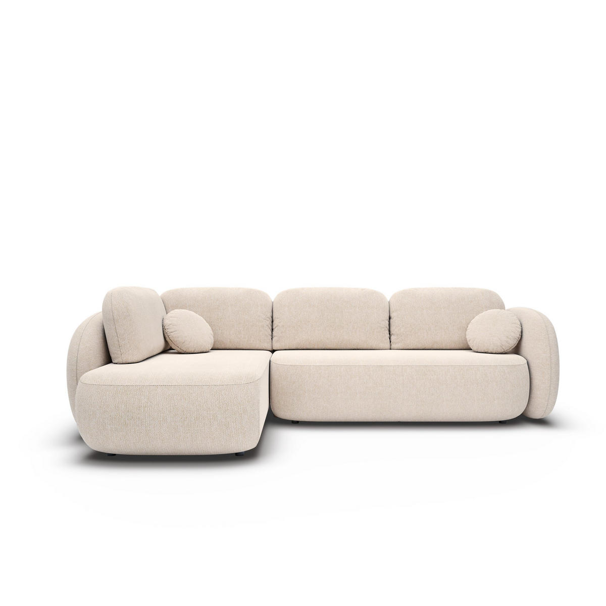 ECKSOFA AMICO II L-S Beige Geflochtener Stoff mit Schlaffunktion - Beige, Holz (289/190cm) - MASSENO