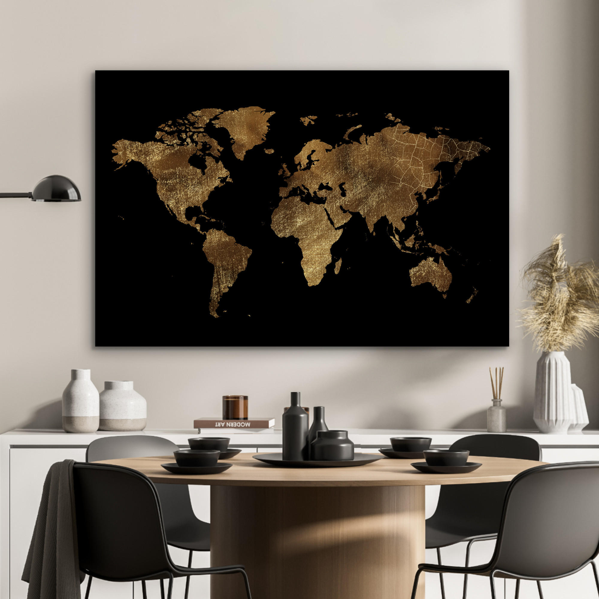 METALLBILD Weltkarte - Gold - Luxus - Erde - Schwarz 90x60 cm - Goldfarben, Metall (90/60cm) - MuchoWow