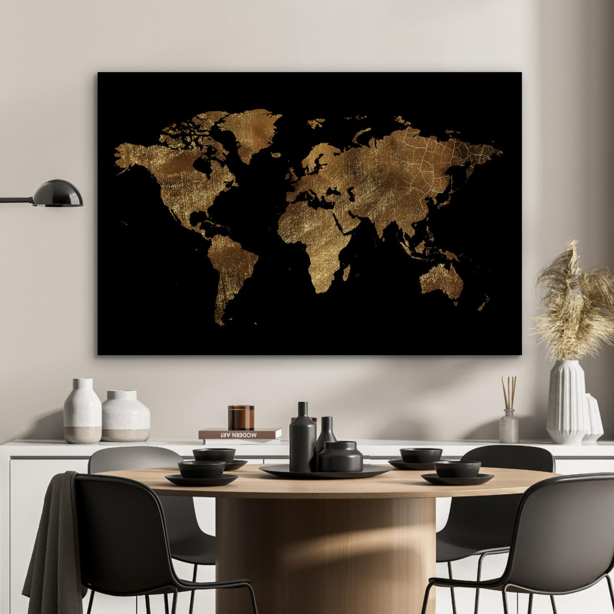 METALLBILD Weltkarte - Gold - Luxus - Erde - Schwarz 120x80 cm - Goldfarben, Metall (120/80cm) - MuchoWow