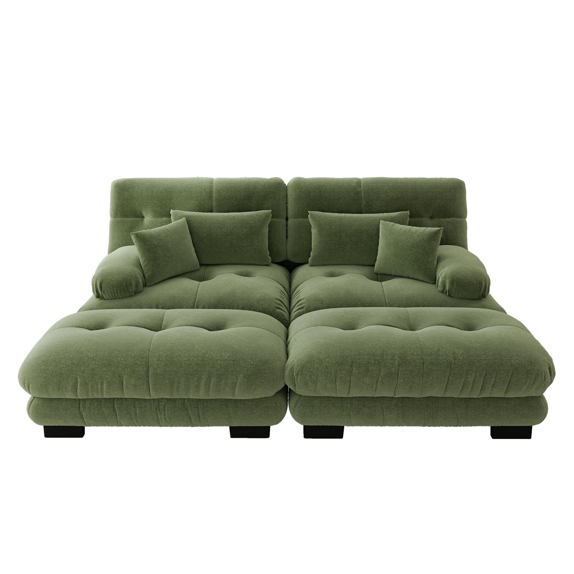 ECKSOFA 220/145/81 cm grün aus Chenille mit modularem Design, 2 Ottomanen und Kissen - Grün, Textil (145/220cm) - OKWISH