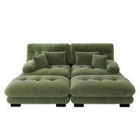 ECKSOFA 220/145/81 cm grün aus Chenille mit modularem Design, 2 Ottomanen und Kissen - Grün, Textil (145/220cm) - OKWISH
