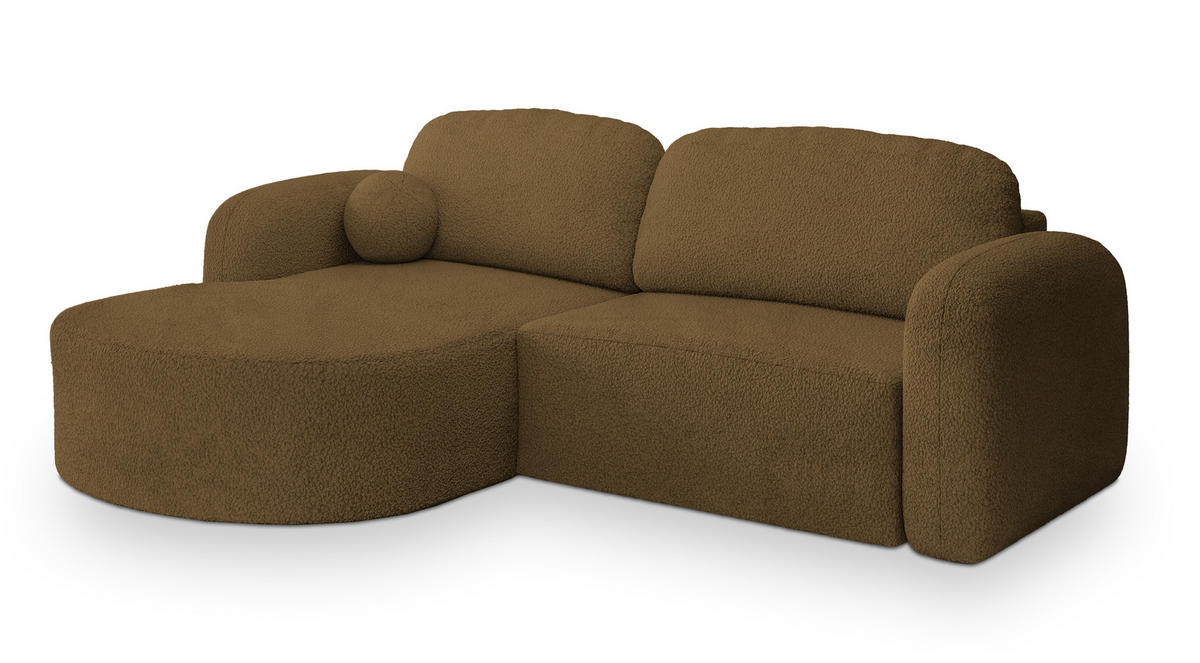 ECKSOFA AMILIA L-S Orange Boucle-Stoff mit Schlaffunktion - Orange, Holz (263/174cm) - MASSENO