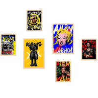 POSTER Set Mit 6 Graffiti Pop Marilyn Kurt Cobain Frida Mona Lisa Basquiat A3 & A4 Rahmen Aus Hellem Holz - Beige, Papier (29/3/42cm) - Nacnic