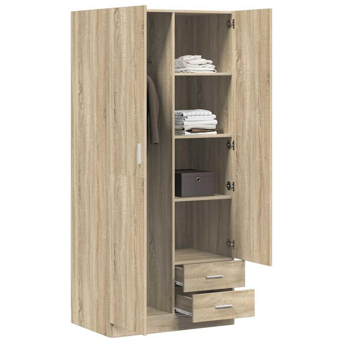 KLEIDERSCHRANK 2-Türig mit 2 Schubladen 80/52/180 cm aus Holzwerkstoff Sonoma-Eiche Dekor - Silberfarben/Sonoma Eiche, Holz (80/180/52cm) - vidaXL