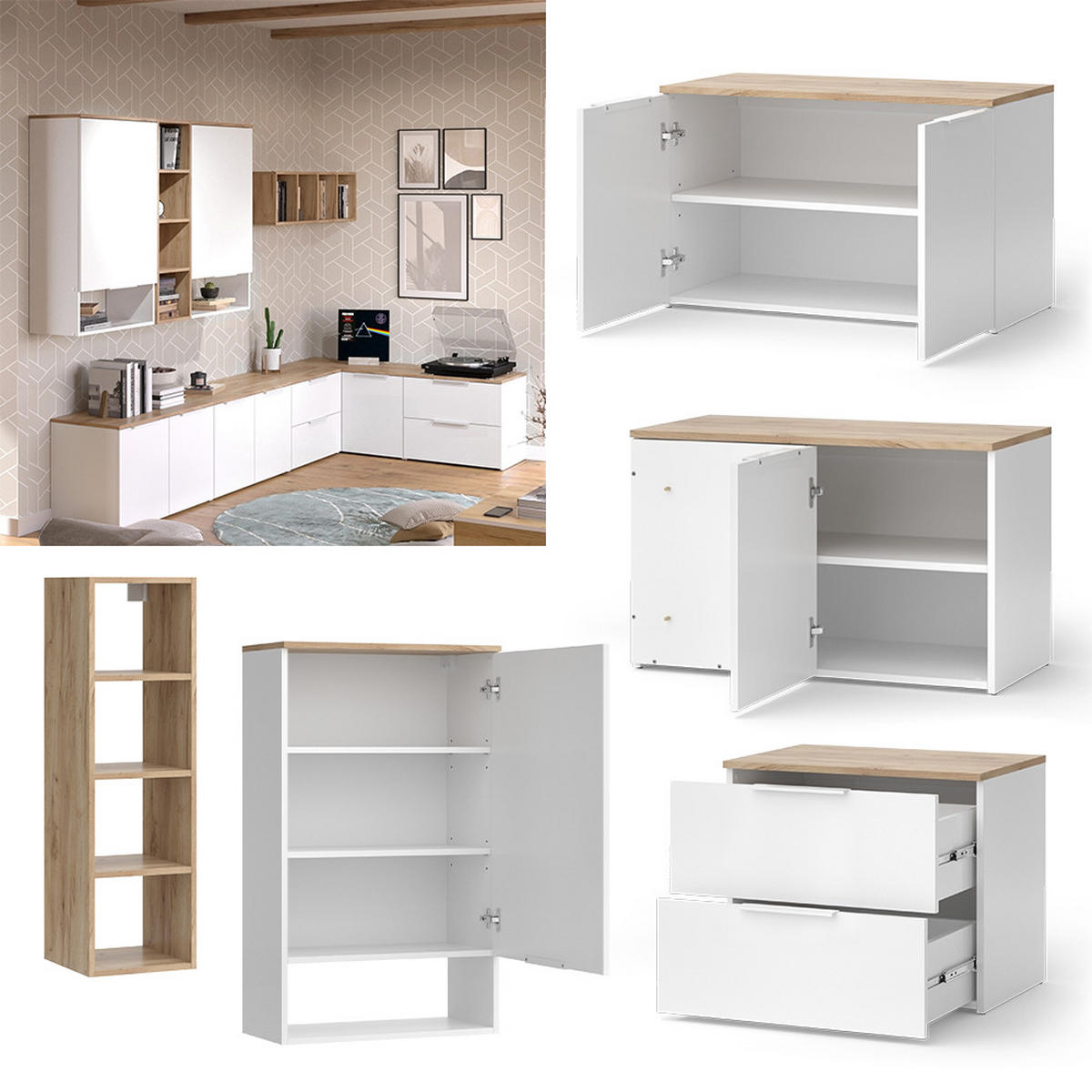 ŽIVÁ STĚNA Wido Bílá/Sonoma - bílá/Sonoma dub, kompozitní dřevo (80/50/40cm) - Vicco