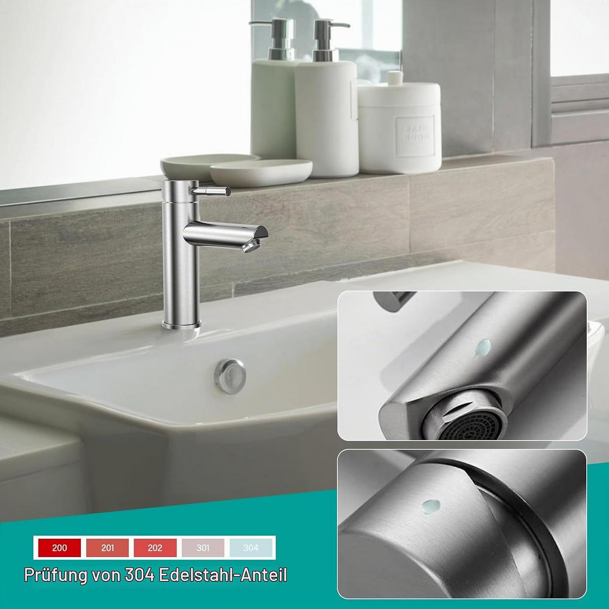 BADEZIMMERARMATUR, 17,5 x 14 cm, silber - Silberfarben, Metall (26/5.5/20cm) - Vallsero