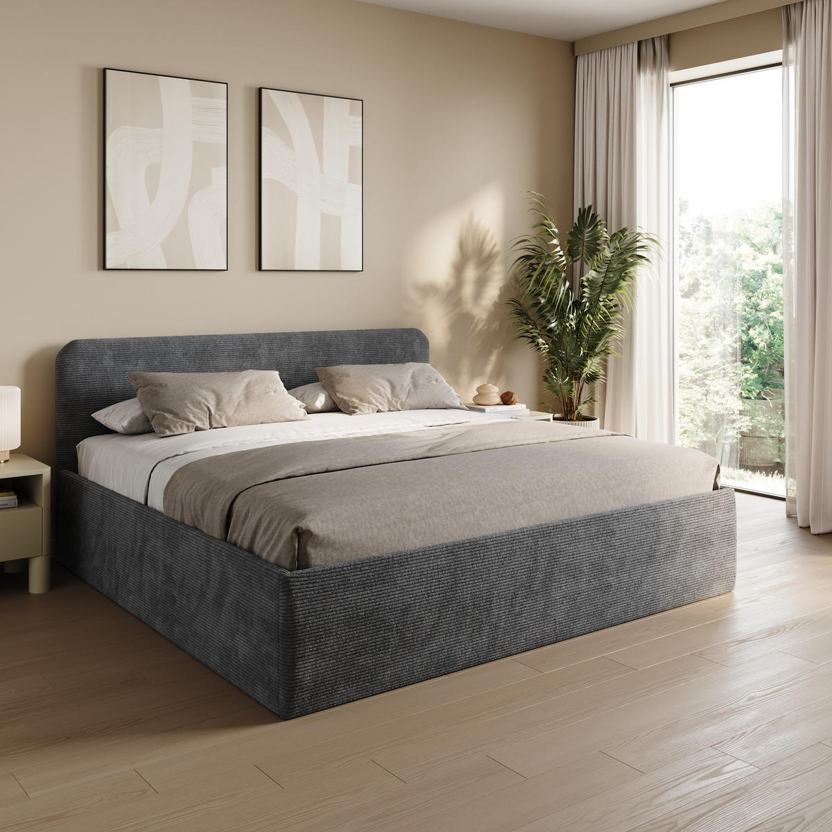 POSLTERBETT mit Kaltschaummatratze 200x200 cm in Anthrazit - Anthrazit, Holzwerkstoff/Textil (200/200cm) - Home Collective