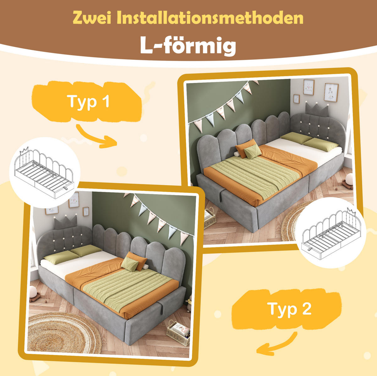 POLSTERBETT 90/200 cm Grau aus Samt mit Stauraum - Grau, Holz (90/200cm) - OKMYHOME