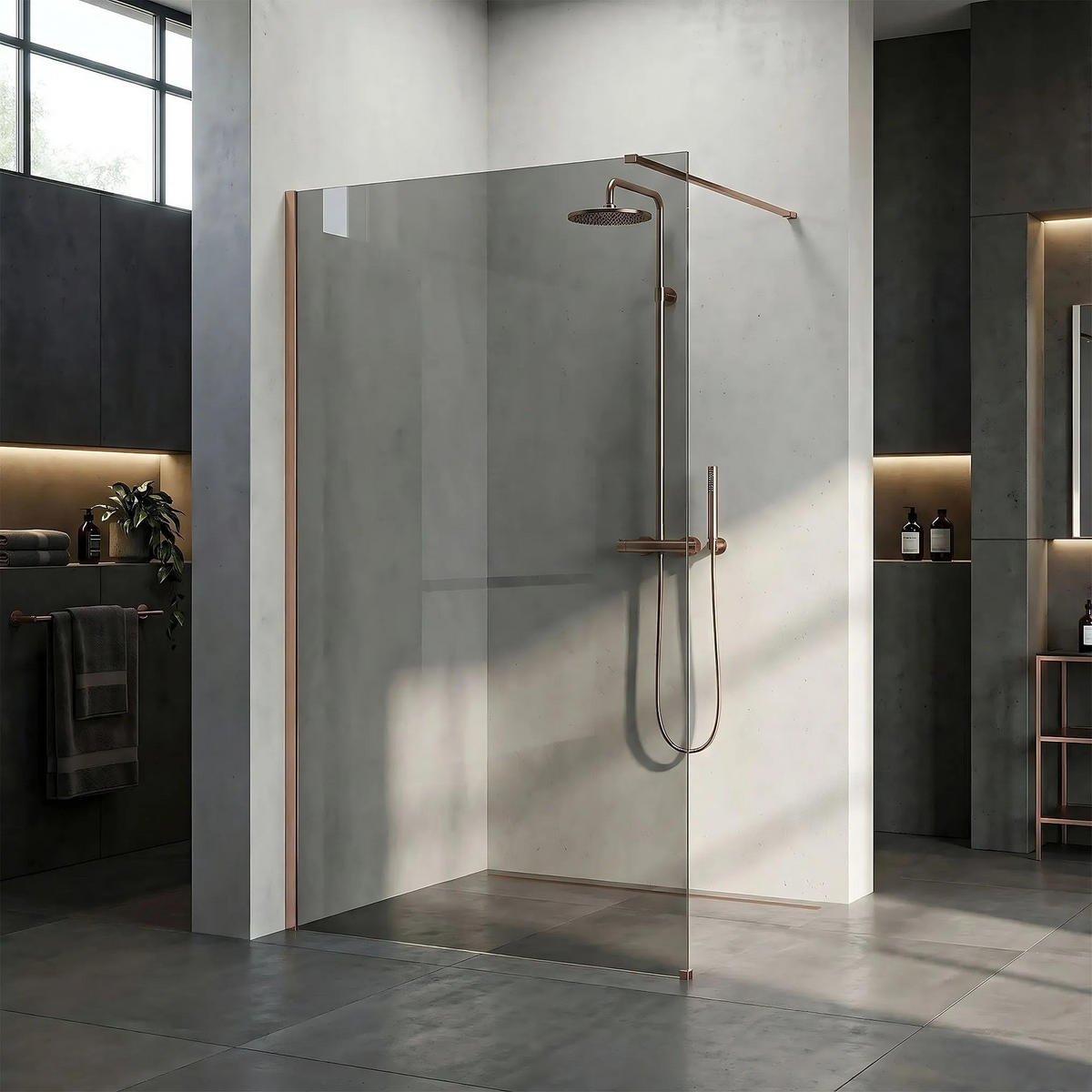 DUSCHWAND Rea Flexi Grey / Brush Copper 110 - Kupferfarben, Glas (120/110/195cm) - REA