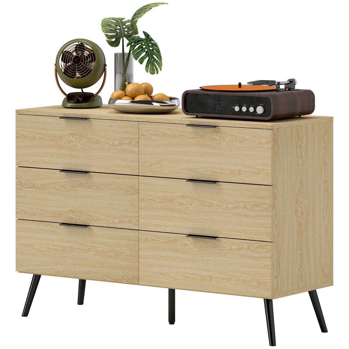 KOMOODE DE-12838 6 Schubladen, modern Holzfarbe - Eichefarben, Holzwerkstoff (110/75/40cm) - ComfortXL