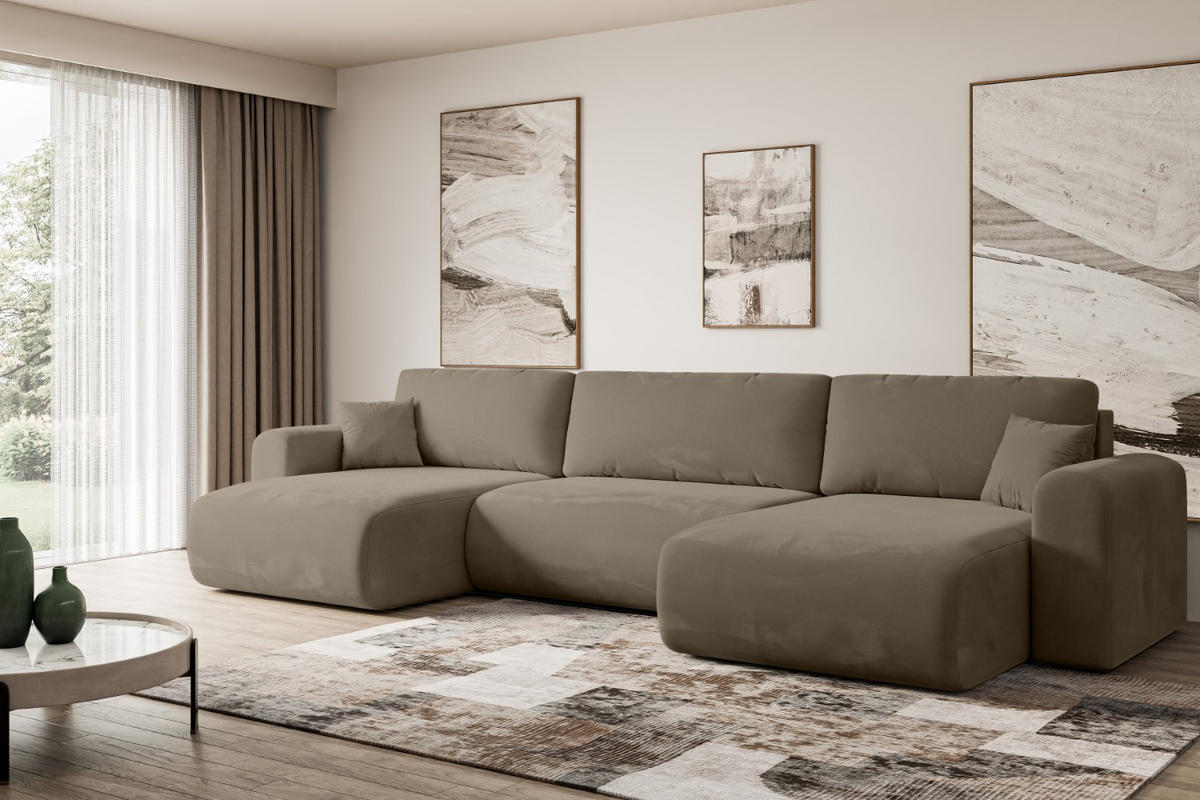 WOHNLANDSCHAFT mit Schlaffunktion und Bettkasten ORRO-U - 362x145x83 cm Braun Velours - Schwarz/Braun, Holzwerkstoff/Kunststoff (362/83/145cm) - ALTDECOR