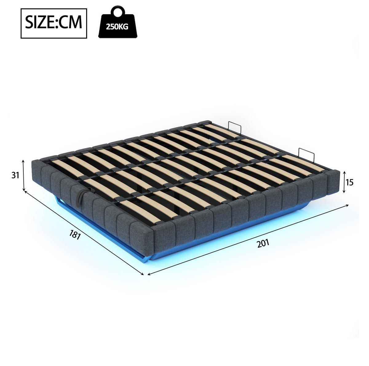 ČALOUNĚNÁ postel 180/200 cm, čalouněná, šedá, s úložným prostorem a LED osvětlením - šedá, textil (180/200cm) - BEAOK