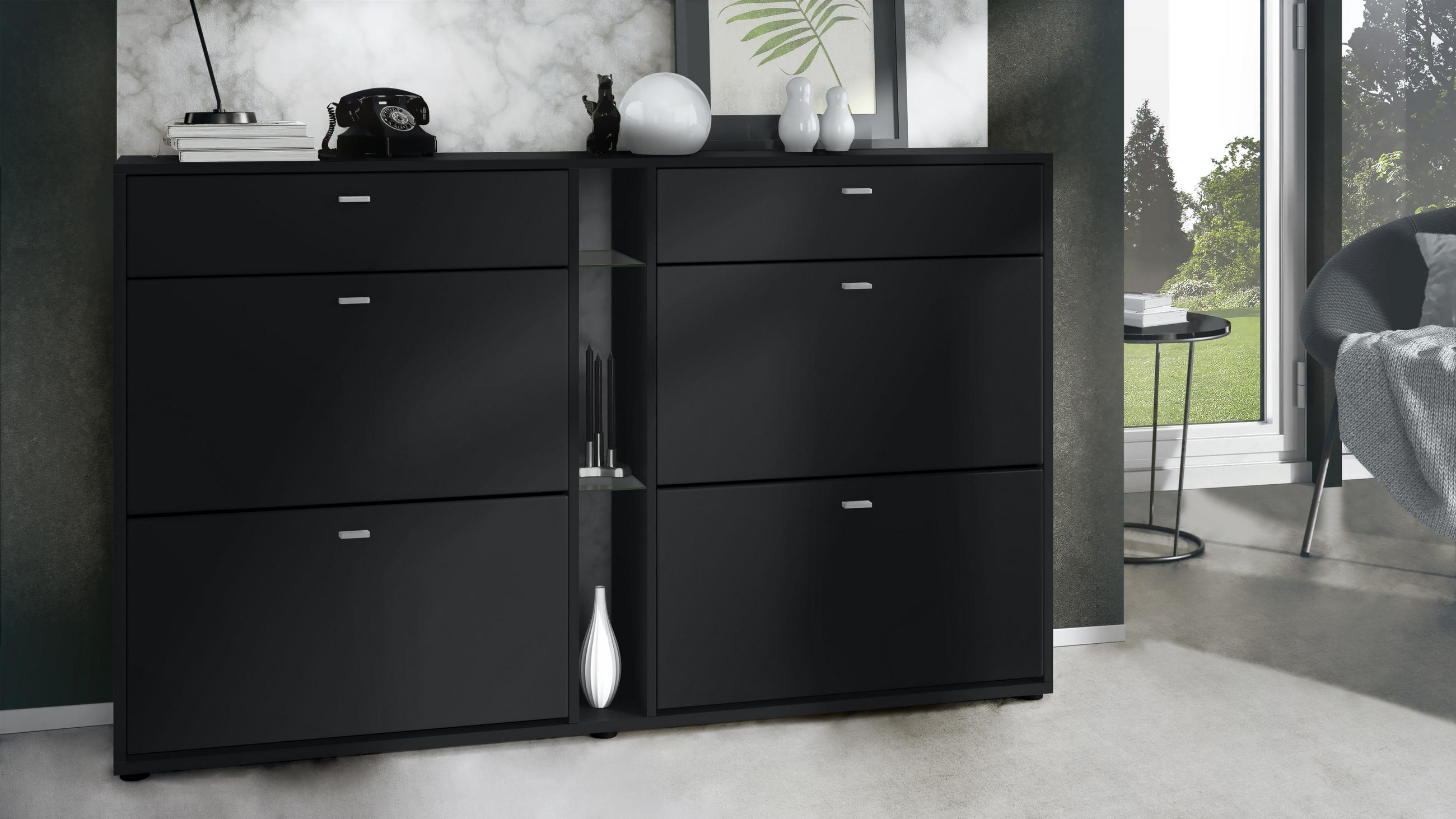 SCHUHSCHRANK Today Fronten in Schwarz matt - Schwarz, Holzwerkstoff (155.5/95/28cm) - Vladon