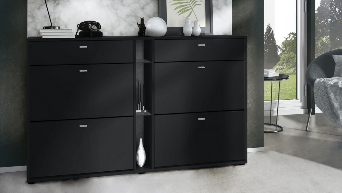 SCHUHSCHRANK Today Fronten in Schwarz matt - Schwarz, Holzwerkstoff (155.5/95/28cm) - Vladon