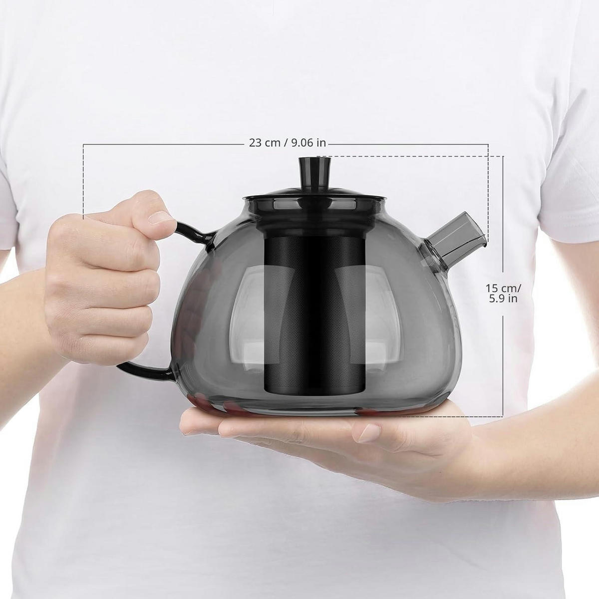TEEKANNE Glas 1500ml mit Edelstahl-Sieb Schwarz - Transparent, Glas (19.1/16cm)