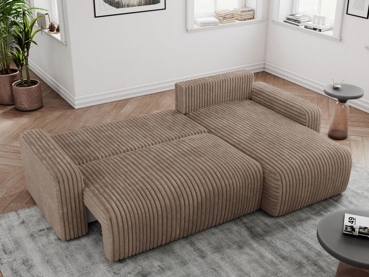 ECKSOFA ARGOS Braun Cord - Schwarz/Braun, Kunststoff/Textil (245/150cm) - MKS