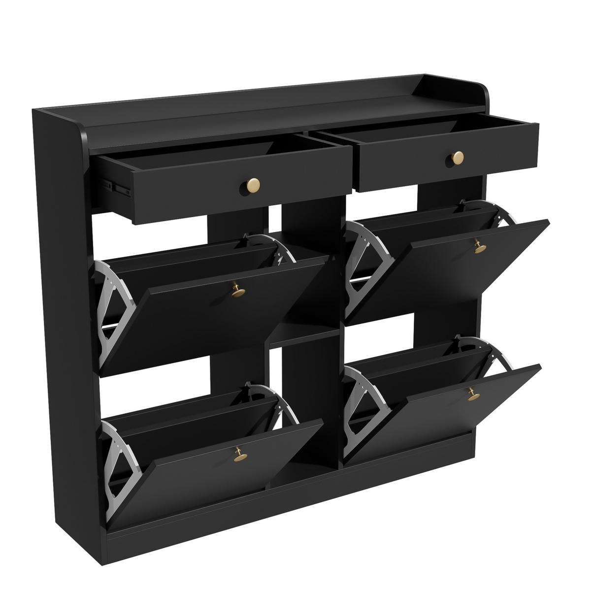 SCHUHSCHRANK aus Spanplatte 110x26x100cm in Schwarz mit Klappentüren - Schwarz, Holzwerkstoff (110/100/26cm) - Modfu