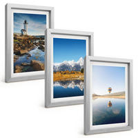 BILDER SET 3er Set - 20x30 cm Silberner Rahmen - Naturansichten, Leuchtturm, Berge, Ballonfahrt - Silberfarben, Kunststoff (20/30cm) - TULUP