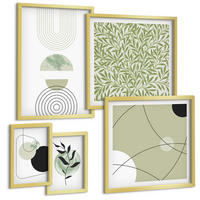 BILDER SET 5er Set - 50x50 cm & 20x30 cm & 40x60 cm Goldrahmen - Abstrakte Pflanzenmotive - Goldfarben, Kunststoff (40/60cm) - TULUP