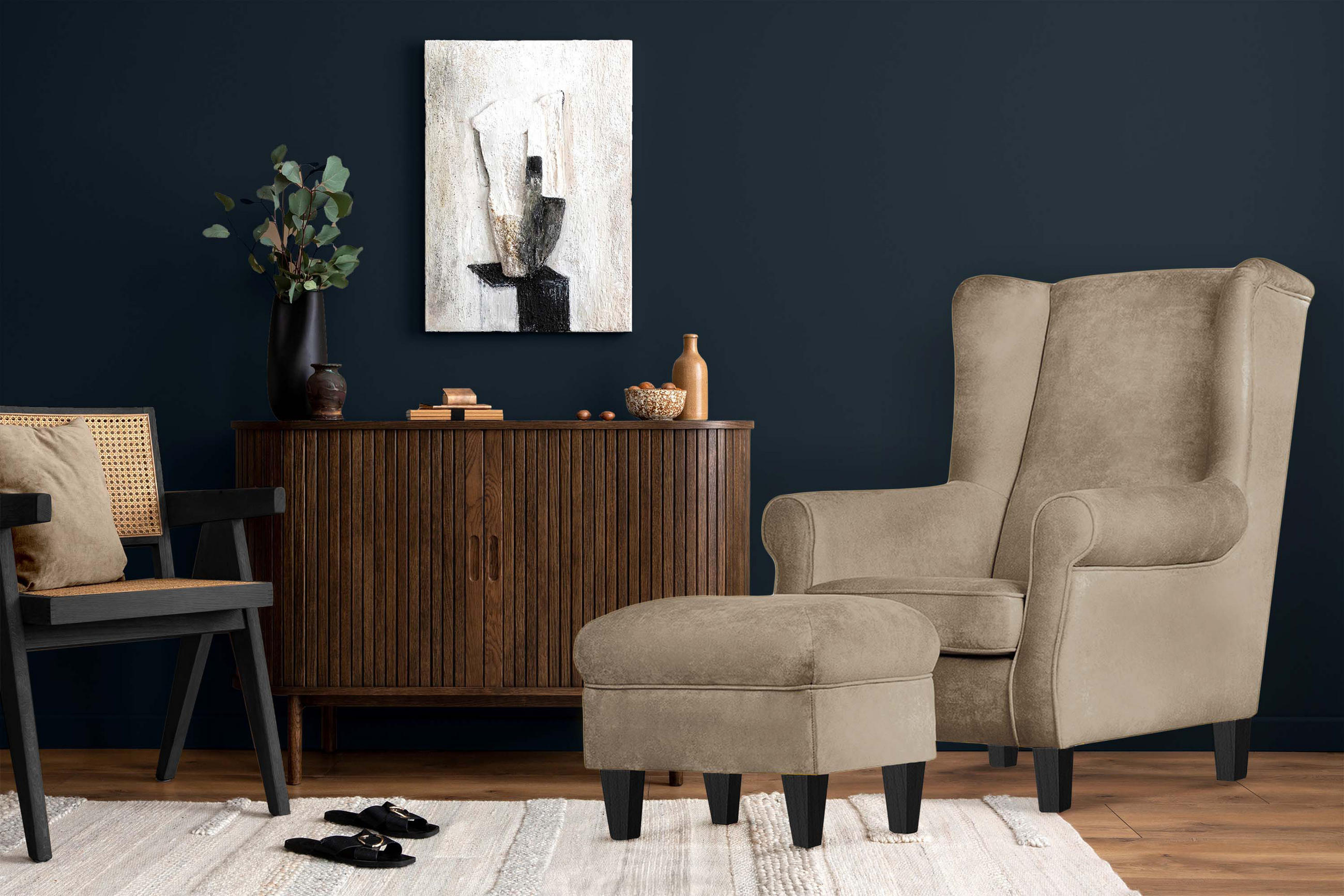 OHRENSESSEL MILES Massivholzbeine, Beige - Beige, Holzwerkstoff/Buchenholz (82/105/97cm) - KONSIMO®
