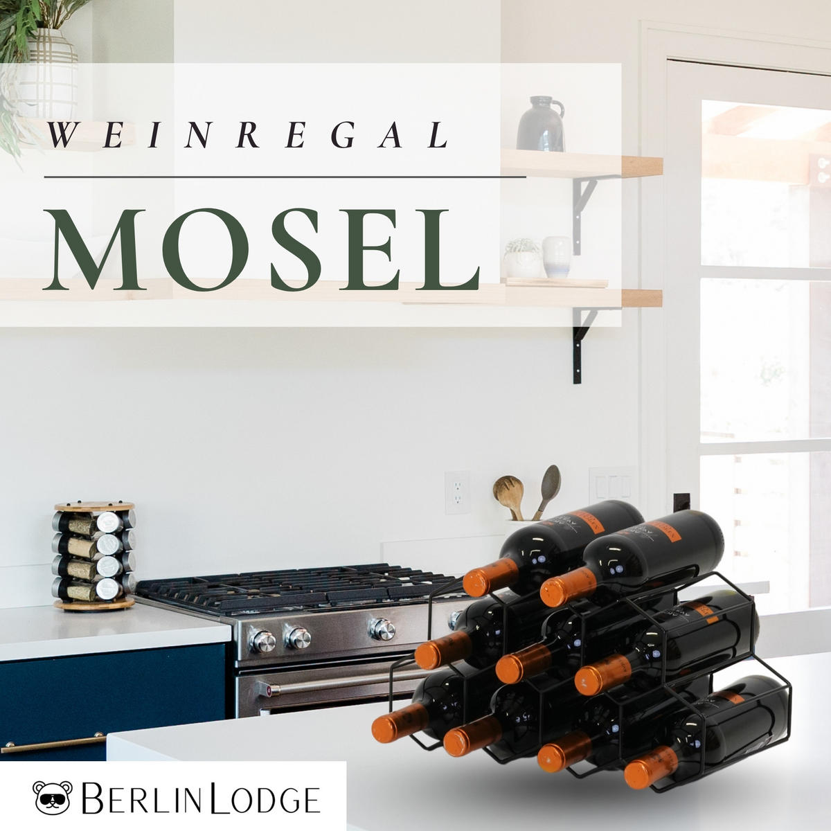 WEINREGAL Mosel HxBxT 19,3x36,8x19,3 cm 7 Flaschen Metall Schwarz - Schwarz, Metall (36.8/19.3/19.3cm) - BERLINLODGE