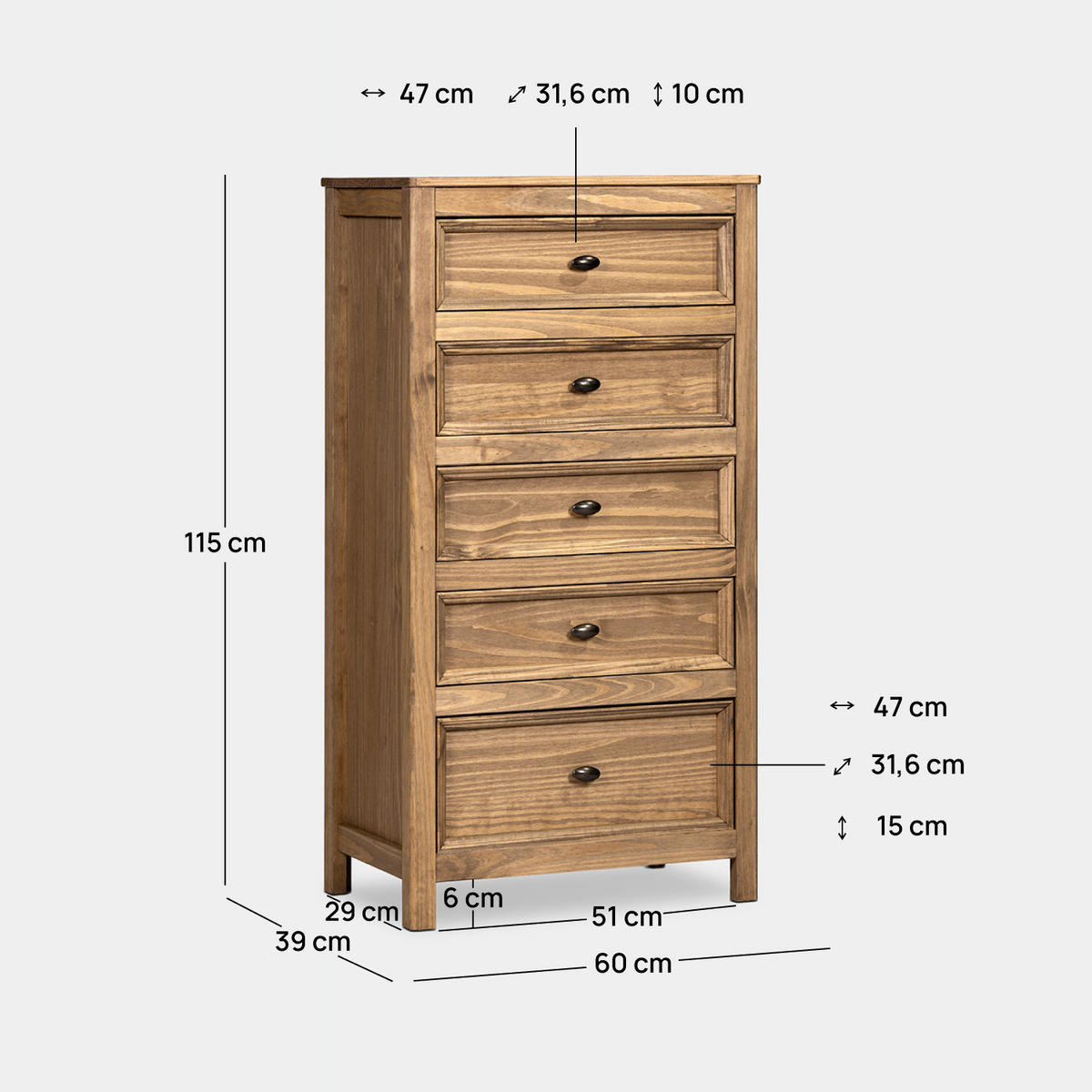 Klast Home SCHUBLADENSCHRANK Serena Natürlich 60 cm x 115 cm jetzt nur online ➤