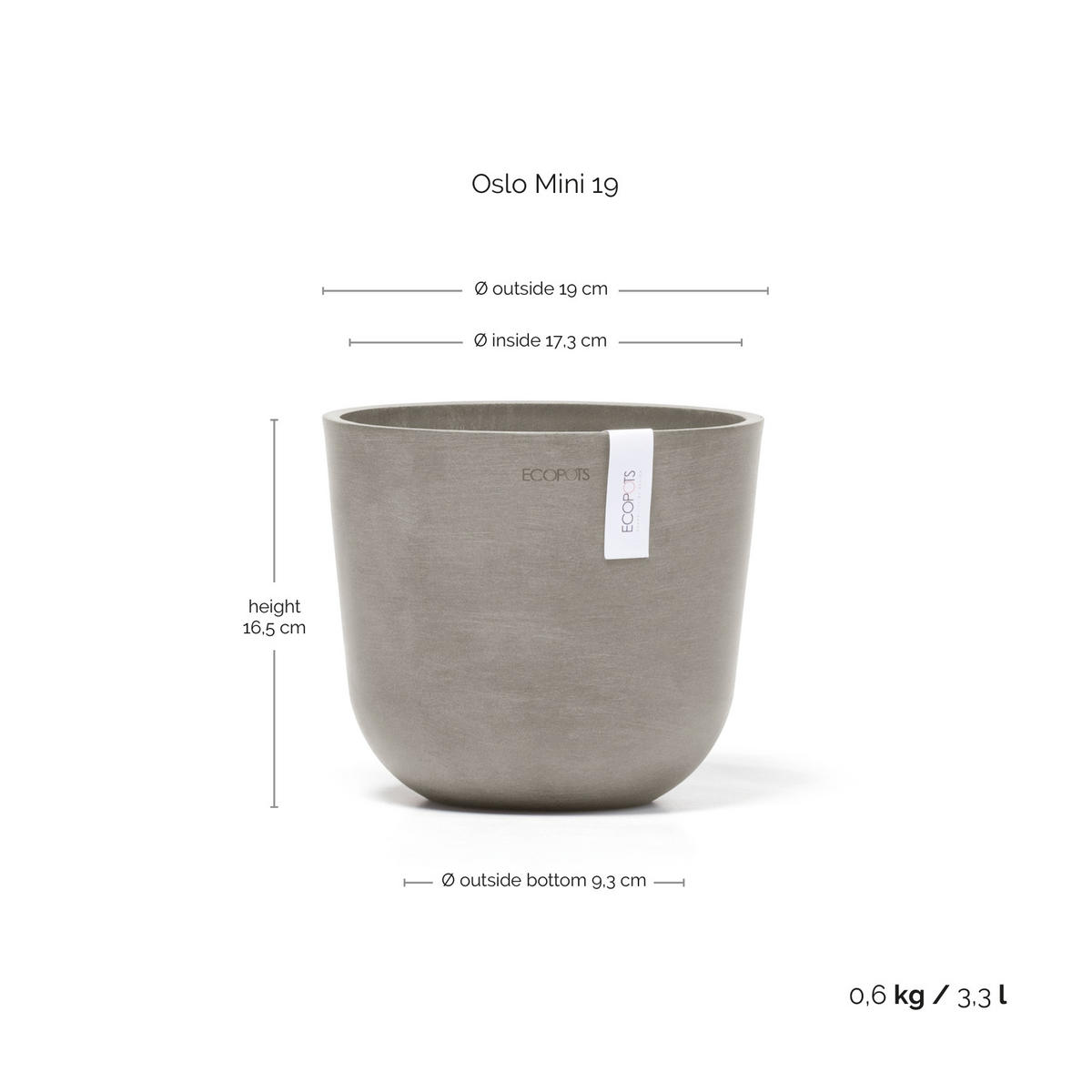 BLUMENTOPF Oslo Mini 19/16,5 cm Taupe - Taupe, Kunststoff (19/16.5cm) - Ecopots
