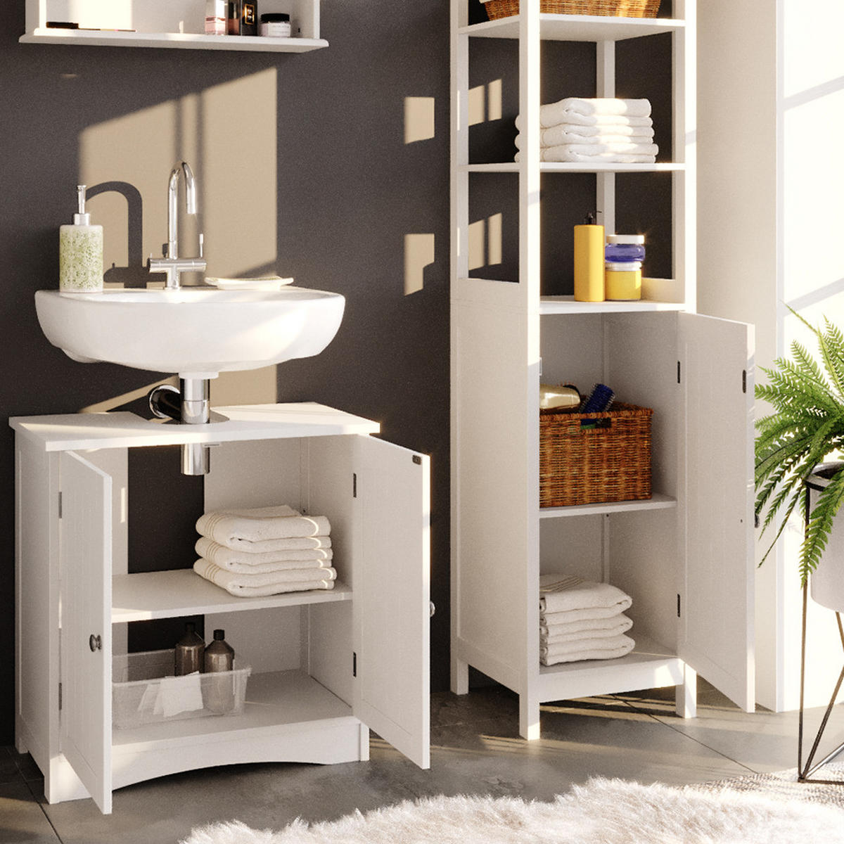 BADSCHRANK Bianco Weiß 40 x 160 cm - Weiß, Holzwerkstoff (40/160/32cm) - Vicco