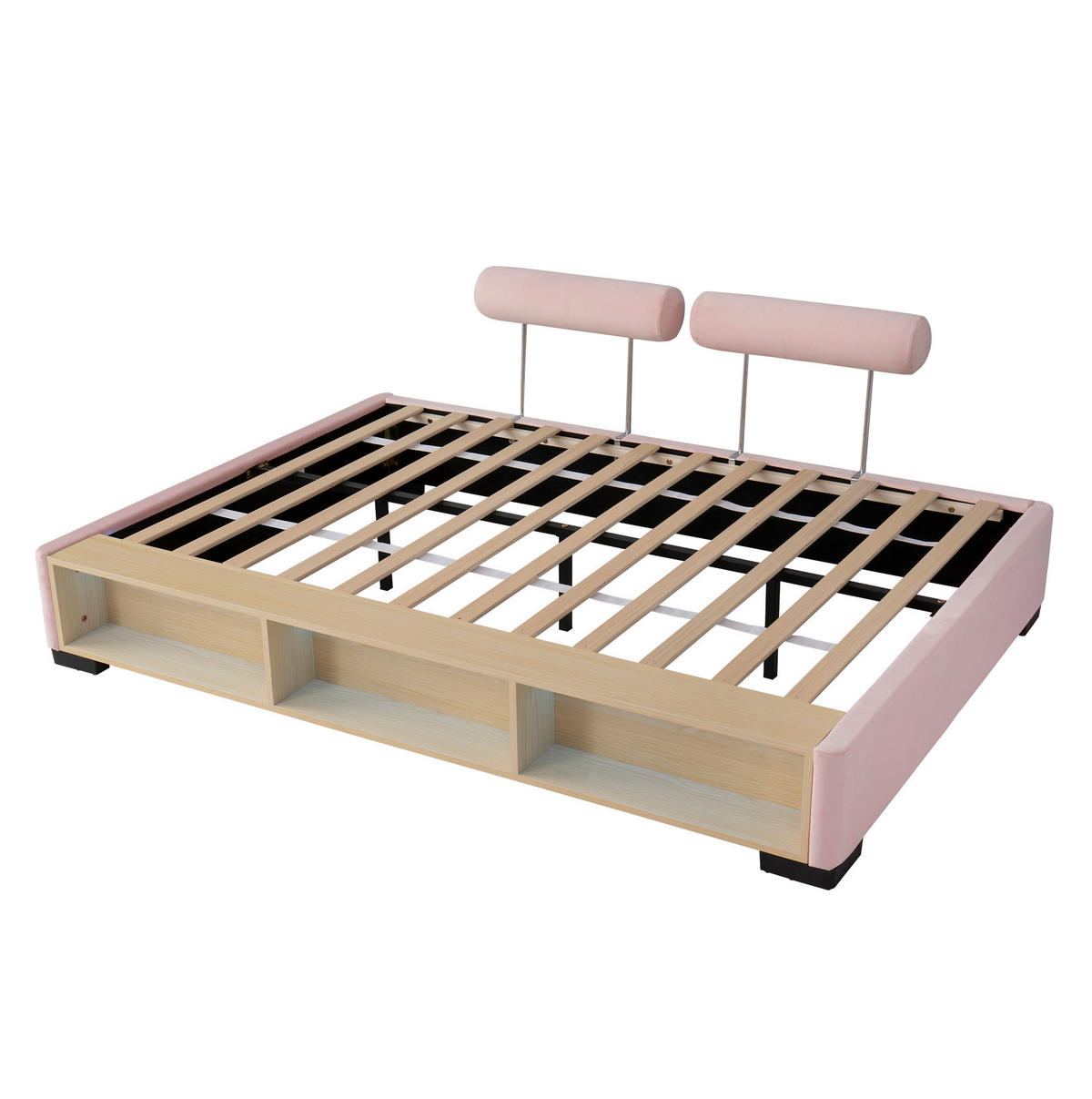 POLSTERBETT Rosa 140/200 cm mit LED und Stauraumfächern ohne Matratze - Pink, Textil (140/200cm) - MIVRAY