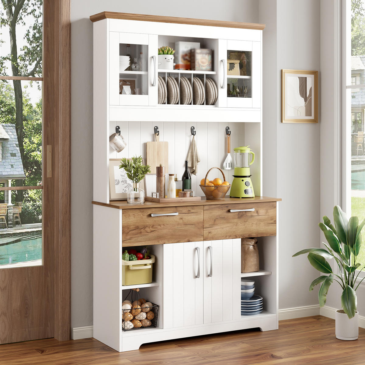 KÜCHENSCHRANK 106x39x176 cm Buffet Stauraum - Naturfarben, Holzwerkstoff (106/176.5/39cm) - Fortuna Lai