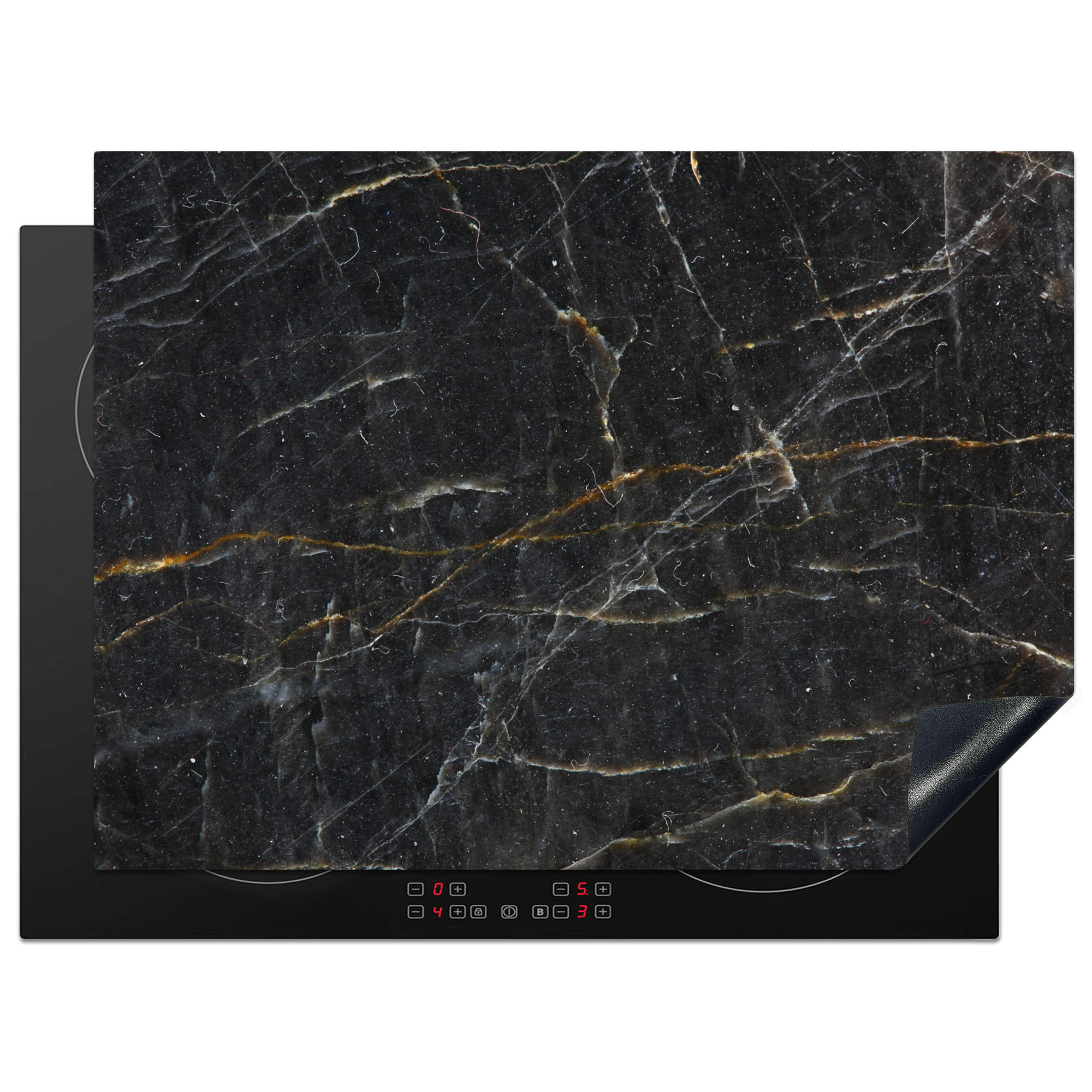 HERDABDECKPLATTE Marmor - Schwarz - Gold - Grau - Marmorstruktur 71x52 cm - Goldfarben, Kunststoff (71/0.2/52cm) - MuchoWow