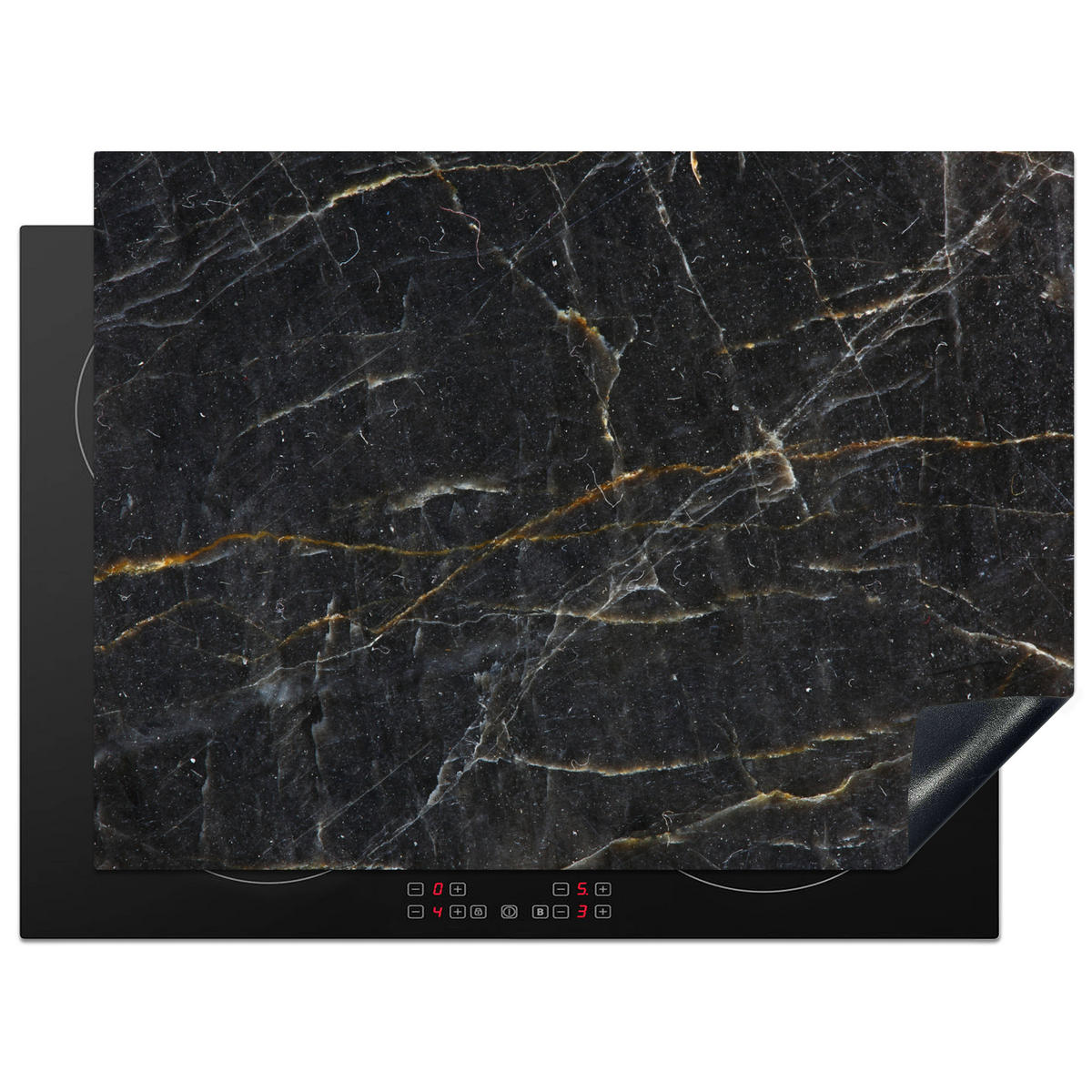 HERDABDECKPLATTE Marmor - Schwarz - Gold - Grau - Marmorstruktur 70x52 cm - Goldfarben, Kunststoff (70/0.2/52cm) - MuchoWow