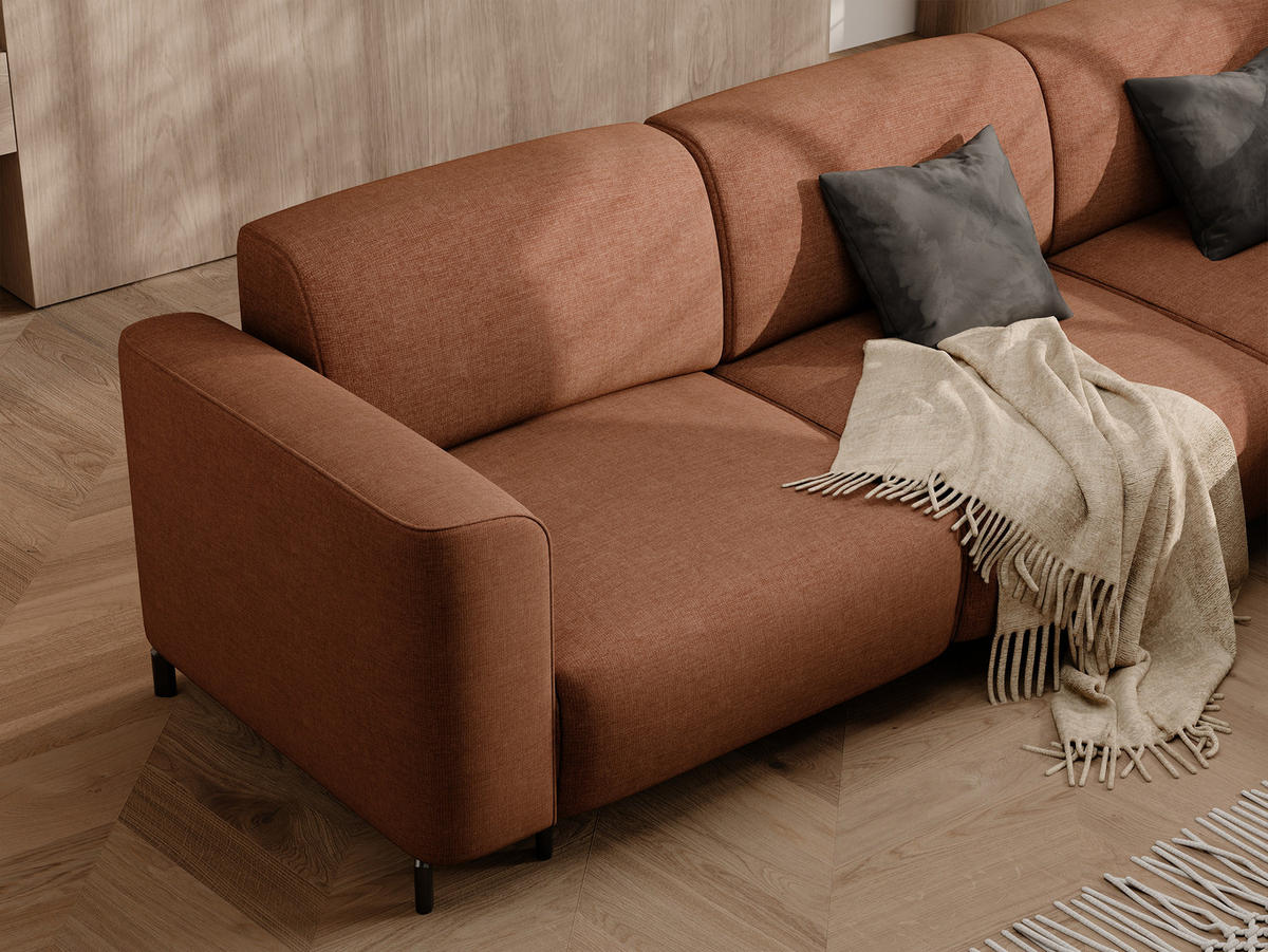 ECKSOFA TORIN Chenille-Stoff in Orange - Orange, Holzwerkstoff/Kunststoff (277/218cm) - Idohome