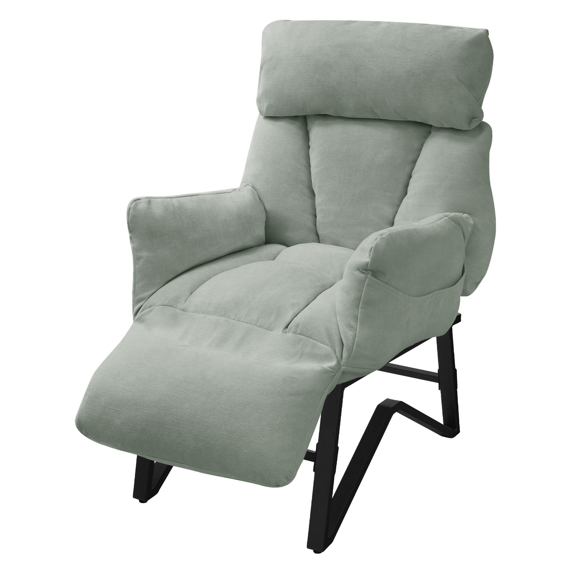 RELAXSESSEL Grau-Grün Leinenbezug verstellbar mit Armlehnen und Fußablage - Schwarz/Hellgrün, Textil/Metall (85/102/82cm) - ML-DESIGN