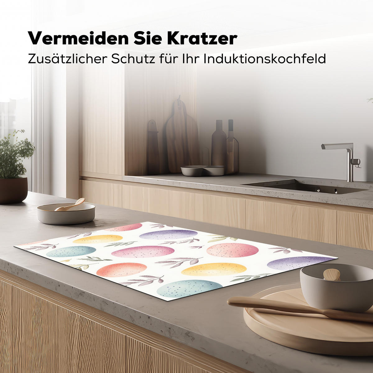 HERDABDECKPLATTE Eier - Bunt - Muster Induktionsschutz 81.6x52.7 cm - Weiß, Kunststoff (81.6/52.7/0.2cm) - MuchoWow