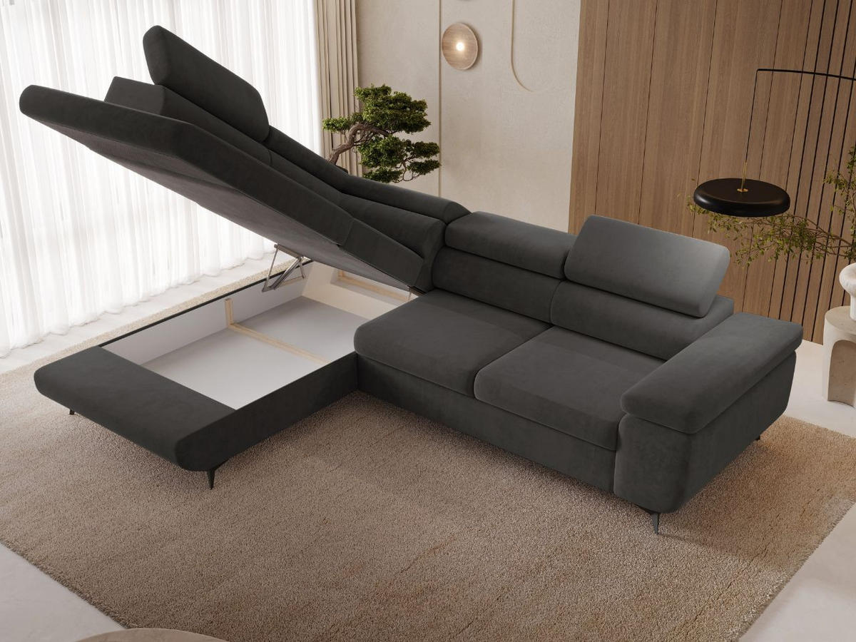 ECKSOFA Argon Dunkelgrau Links - Dunkelgrau/Schwarz, Holz/Textil (255/190cm) - Graingold