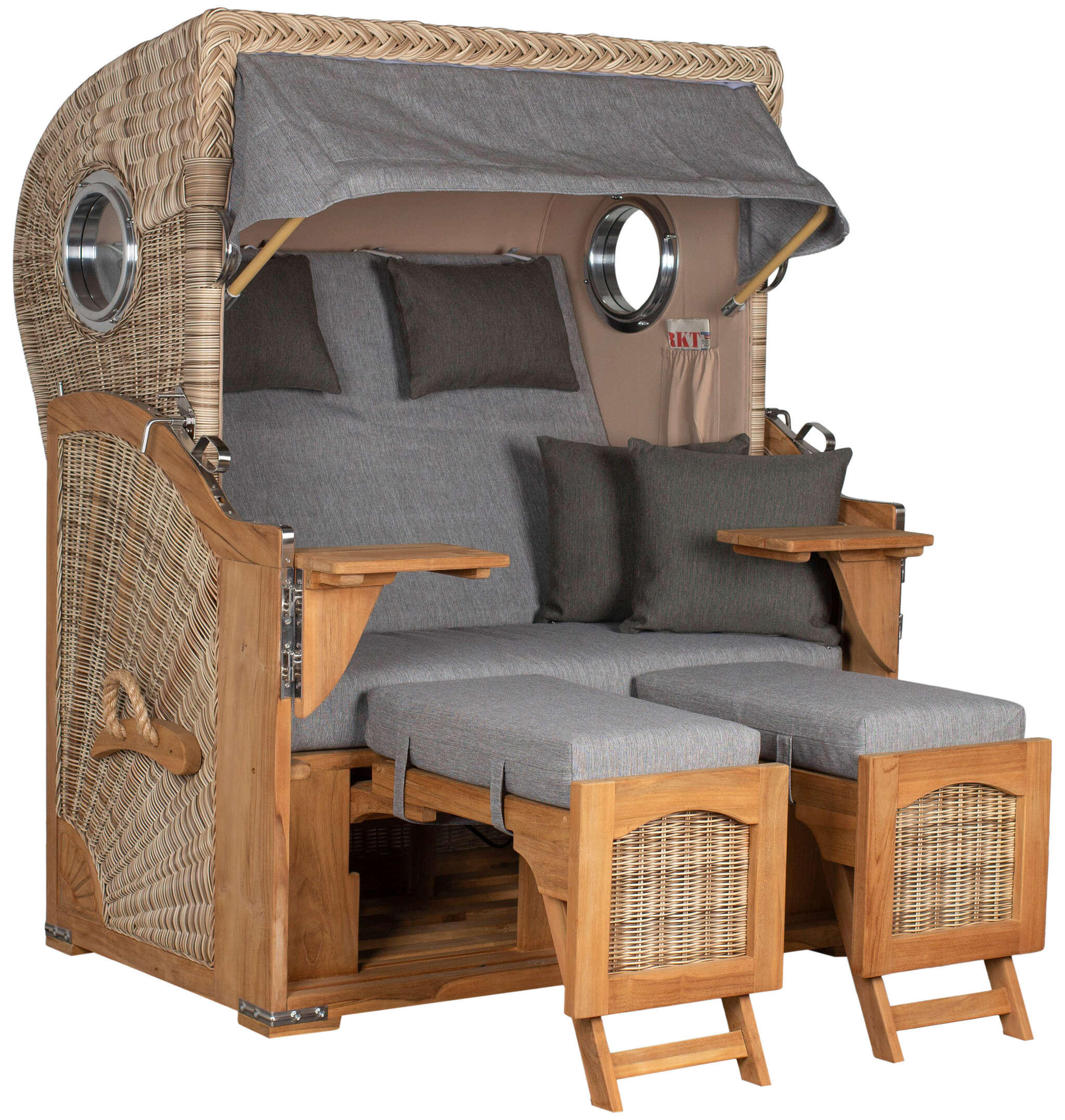 STRANDKORB Düne 2-Sitzer Teak Shell Bullauge - Braun/Grau, Holz/Metall (125/170/80cm) - Mr. Deko