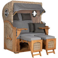 STRANDKORB Düne 2-Sitzer Teak Shell Bullauge - Braun/Grau, Holz/Metall (125/170/80cm) - Mr. Deko