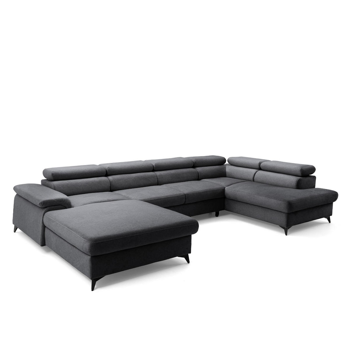 ECKSOFA U-Form PLAZA U Rechts mit Schlaffunktion 125x256 Velours Anthrazit - Anthrazit/Schwarz, Holz/Kunststoff (210/95/350cm) - Muffo