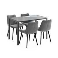 JÍDELNÍ STŮL SESTAVA Grand, Šedá, 120 x 70 cm se 4 židlemi (šedé) - šedá, sklo (120/74.5/70cm) - Vicco