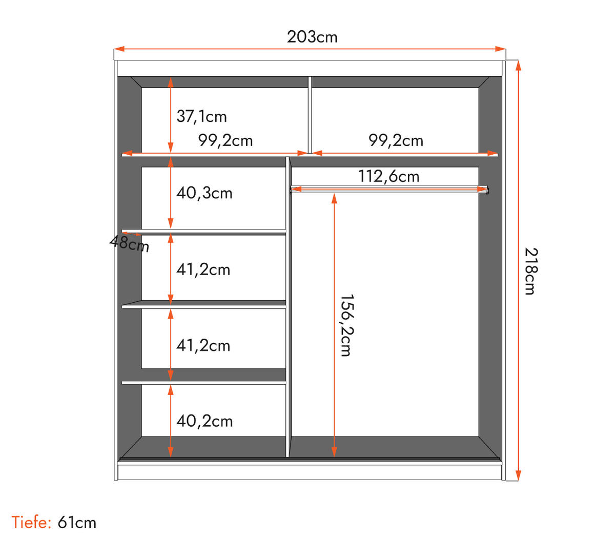 SCHWEBETÜRENSCHRANK Multi 20 Grau/Weiß mit Spiegel, mit LED-Beleuchtung 203 cm - Alufarben/Weiß, Glas/Holzwerkstoff (203/218/61cm) - imoebel24