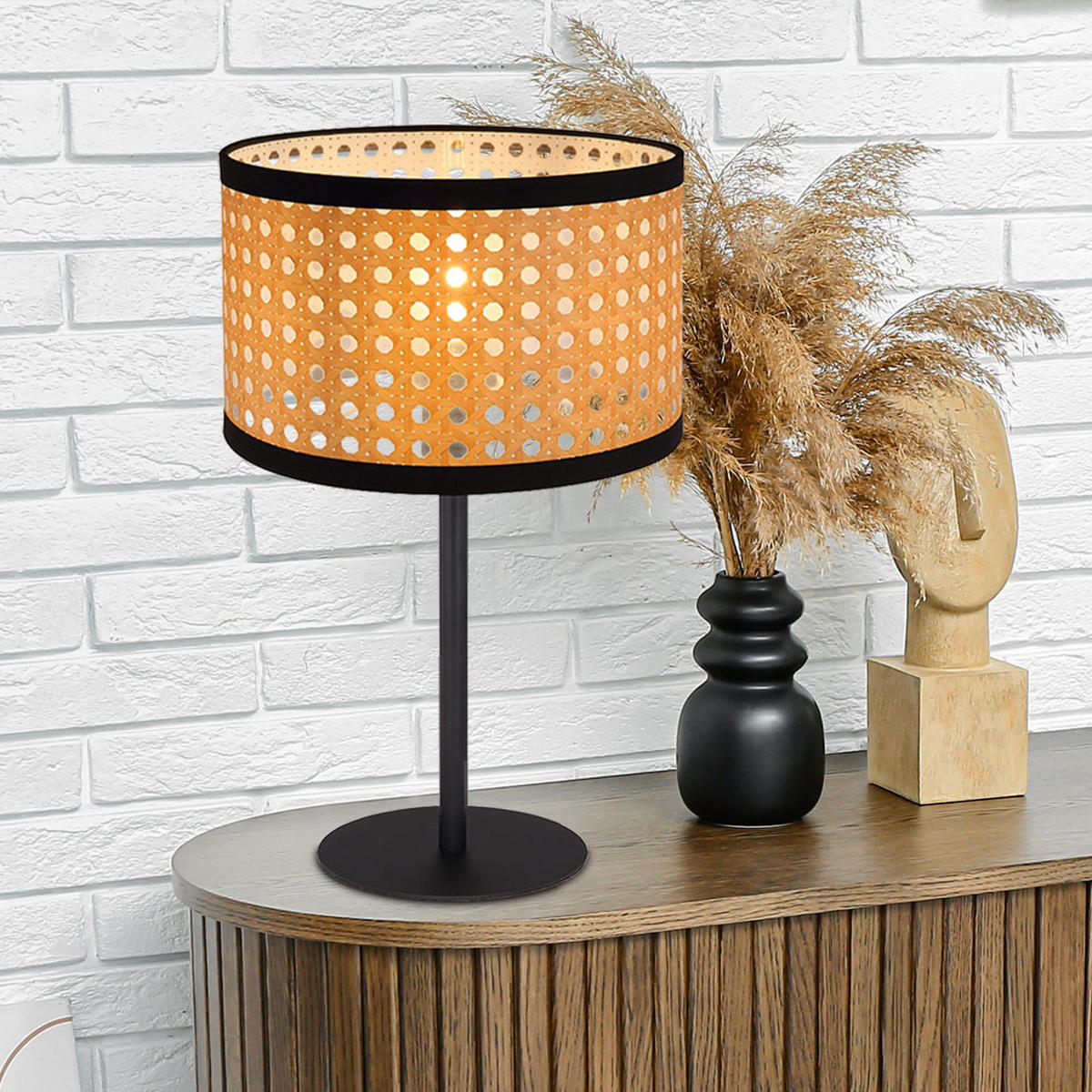 TISCHLEUCHTE Kunststoff Schwarz Bambus-Optik - Schwarz, Metall (23/23/40cm) - Globo Lighting