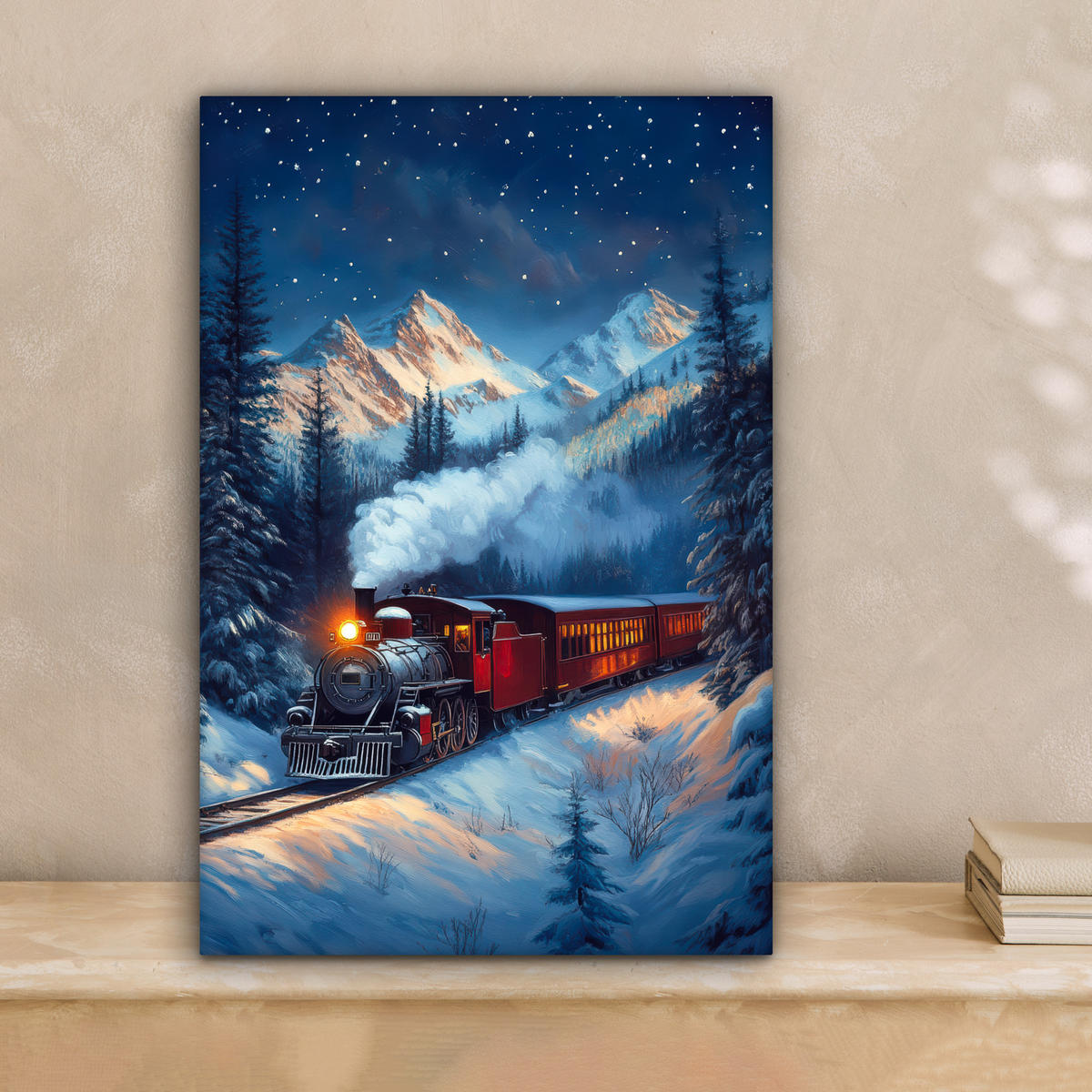 LEINWANDBILD Zug - Weihnachten - Schnee - Weihnachtszug 20x30 cm - Anthrazit, Textil (20/30cm) - MuchoWow