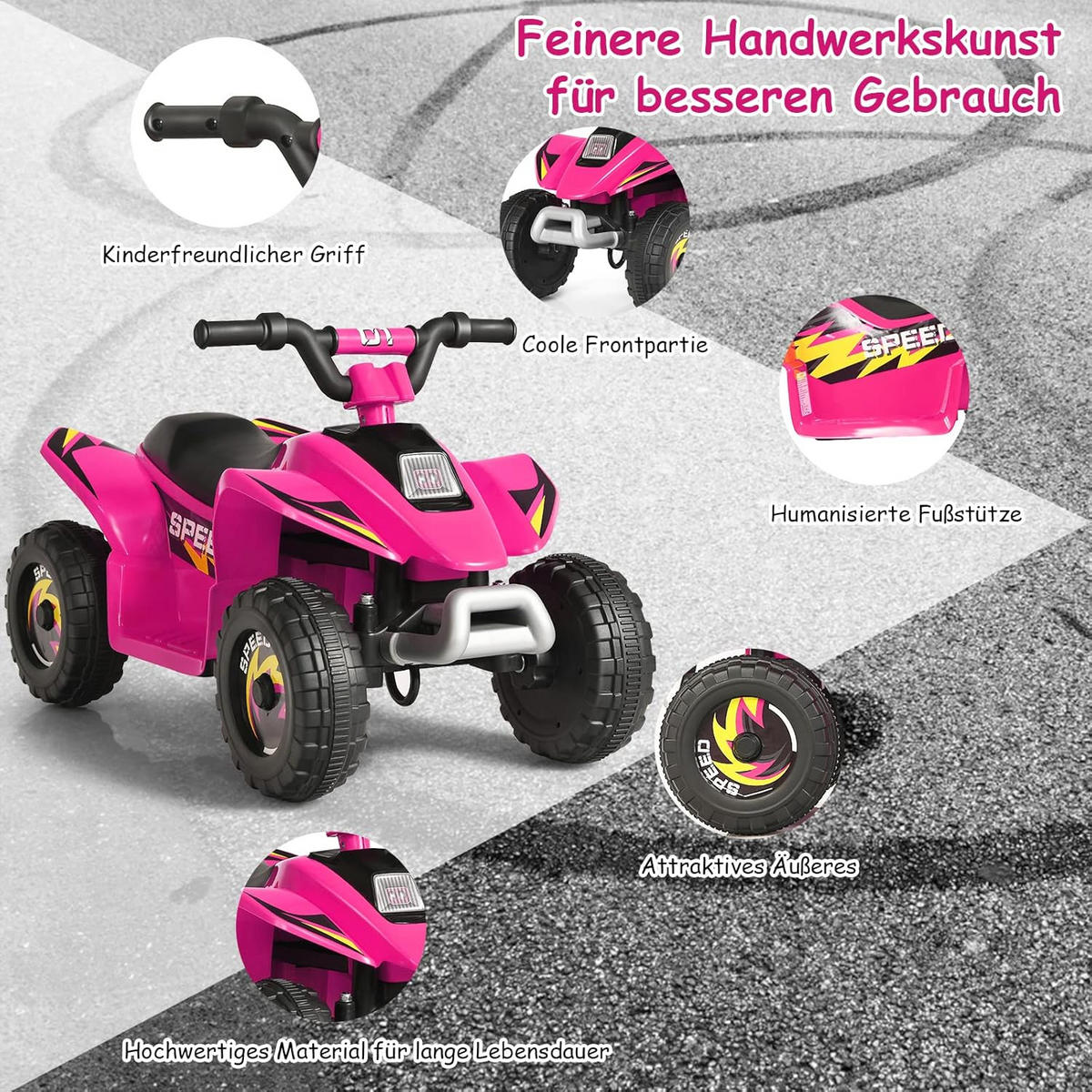 KINDERMOTORRAD 6V Elektro Kinderquad Rosa - Pink, Kunststoff (40/44.5/73cm) - COSTWAY